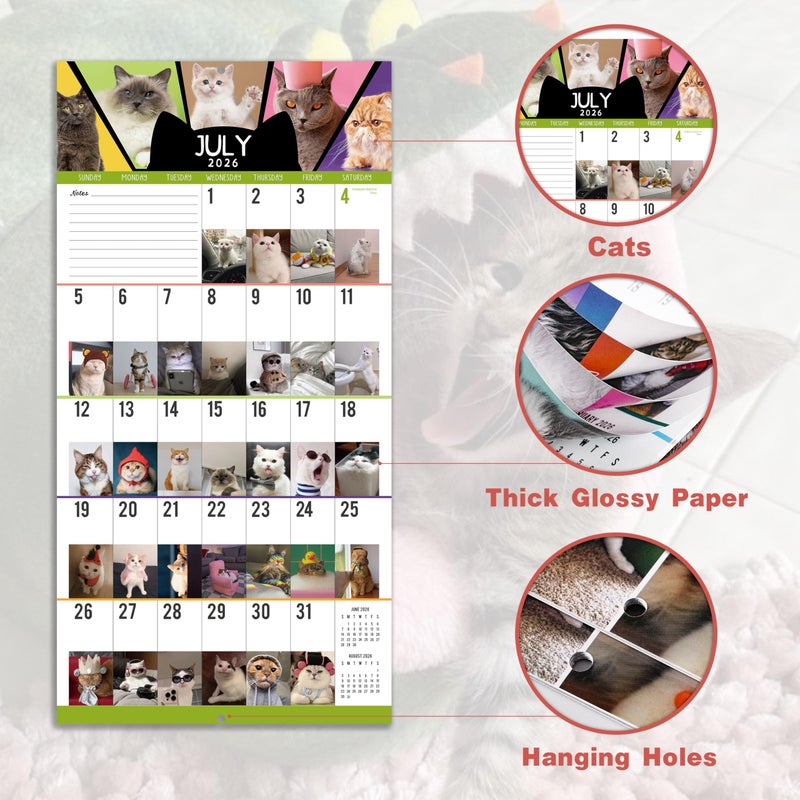 MaaIbok 2026 Wall Calendar - Funny Cats Calendar 2026, 12"" x 24"" (Open), Jan.2026 - Dec.2026, 12-Month Calendar, 365-Day Lovely Cat Calendar, Unruled Blocks, Thick Paper, Hanging Hole - Image 4